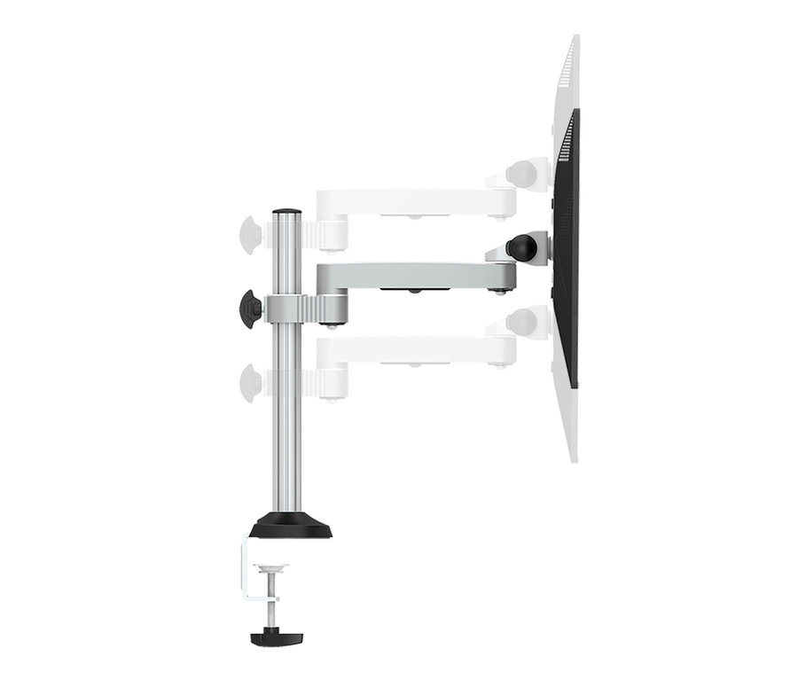 Silberne Tisch-Halterung »ErgoFix H2« für Monitor mit schwarzem Bildschirm.