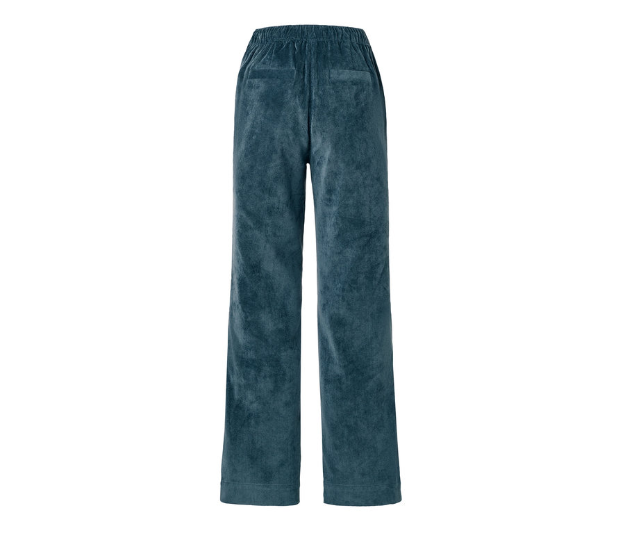 Rauchblaue Cordhose mit Gummibund und Gesäßtaschen.