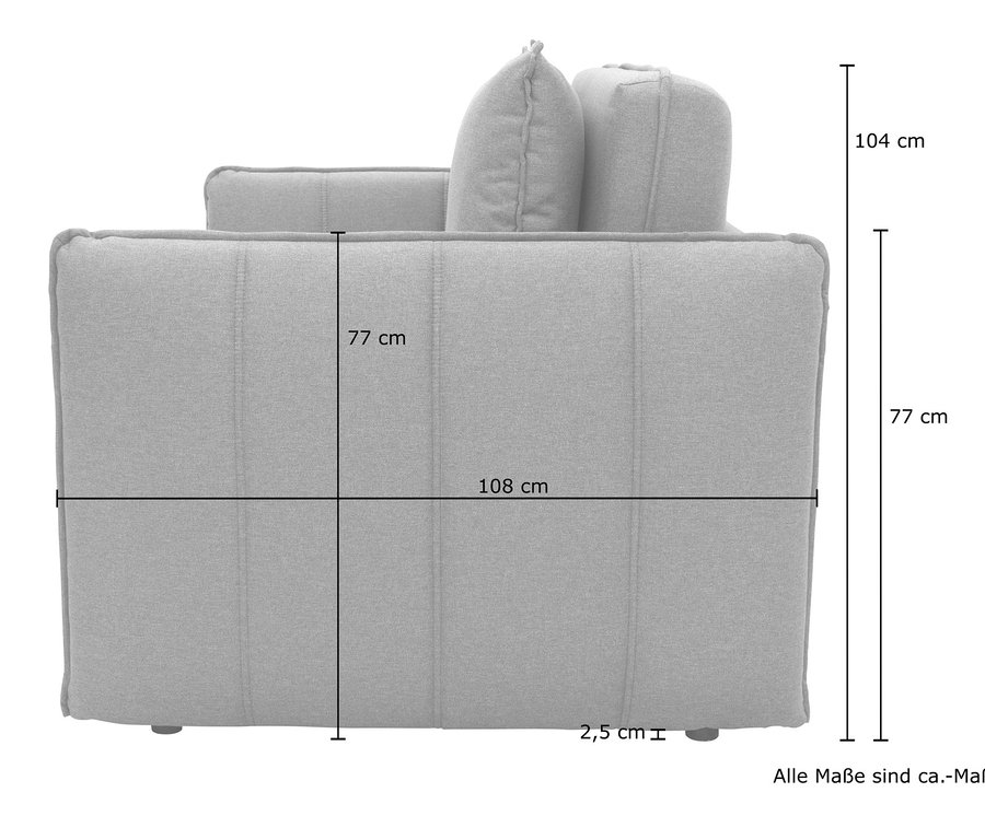 Abmessungen des grauen DOMO collection 2-Sitzer-Sofas »Ronda« mit Hockern.