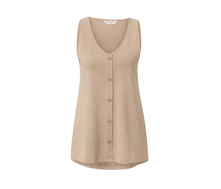 Beige meliertes Top mit Knopfleiste.