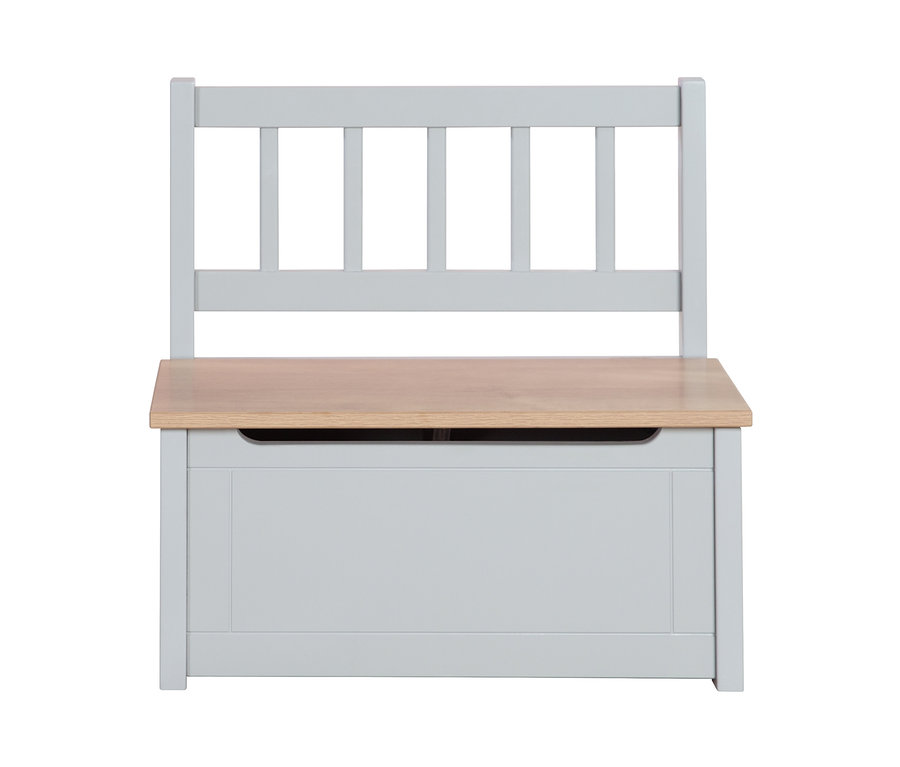 Graue roba Kindertruhenbank »Woody« mit Holzsitzfläche und Rückenlehne.