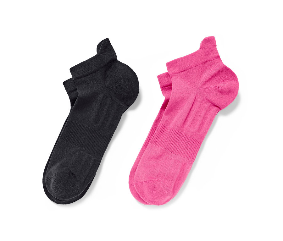 Zwei Paar Profi-Laufsocken, schwarz und fuchsia.