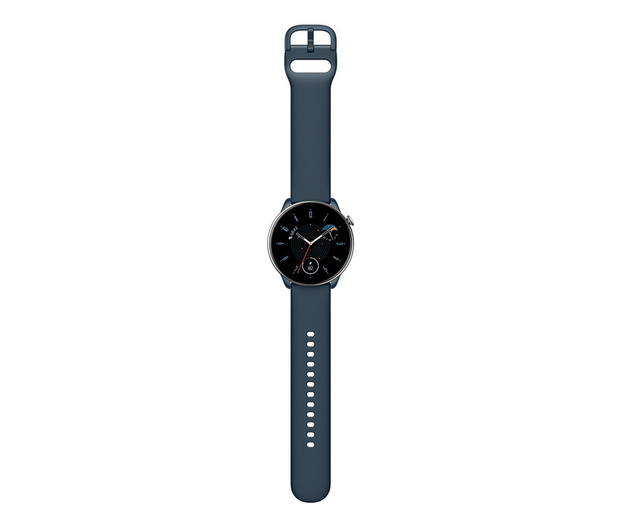 Blaue Smartwatch mit rundem Zifferblatt. Amazfit GTR Mini Smartwatch, blau