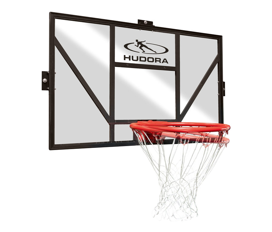 HUDORA Basketballkorb Competition Pro mit orangefarbenem Ring und weißem Netz.