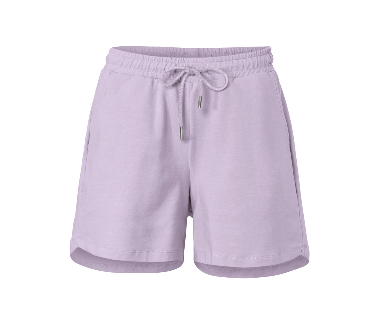 Fliederfarbene Sweatshorts mit Kordelzug in der Taille.