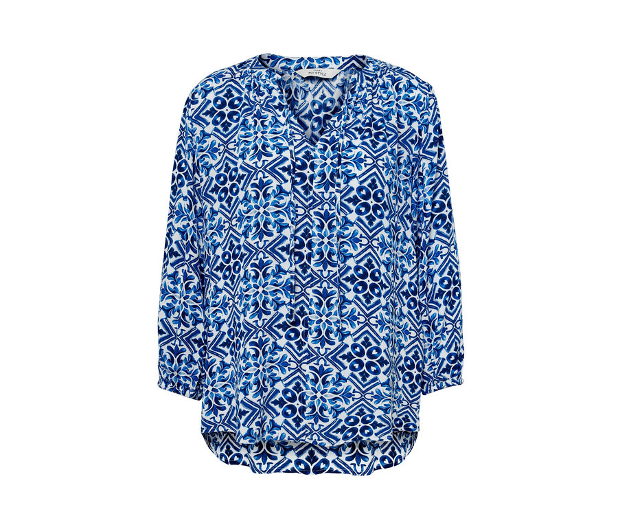 Blaue bedruckte Tunika-Bluse.