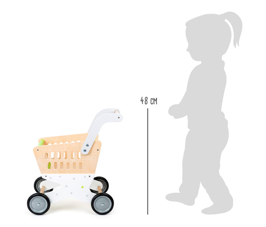 small foot Einkaufswagen »Trend« aus Holz neben Kind Silhouette und 48cm Linie.
