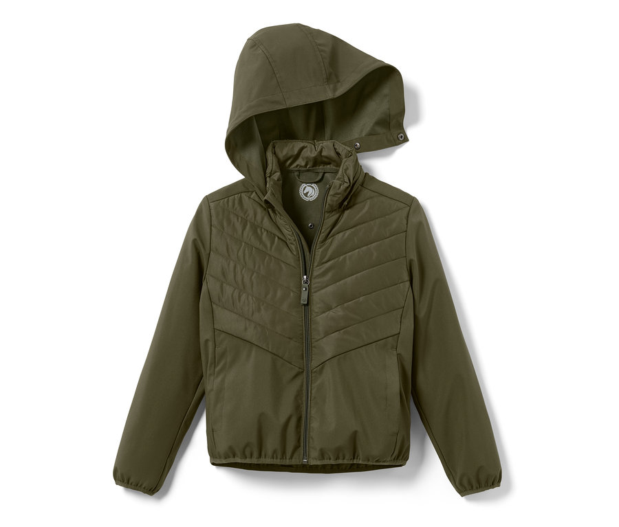 Grüne Kinder-Reitjacke mit Reißverschluss und Kapuze.