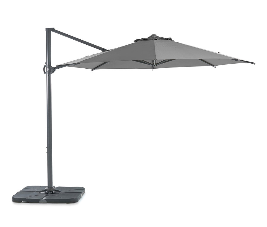 Anthrazitfarbener Leco Ampelschirm mit ca. 330 cm Durchmesser.