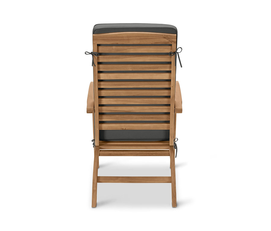 Rückansicht eines Deckchairs mit Polsterauflage.