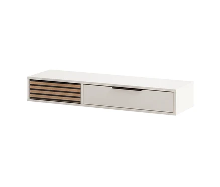 Weiße Konsole »Loft« mit einer Schublade und einem Holzlamellenschrank.