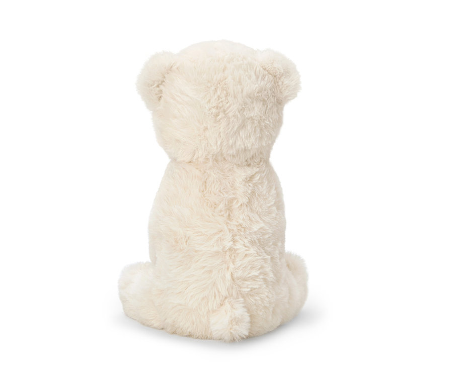 Rückansicht von Plüschtier »Eisbär«, sitzend vor einem weißen Hintergrund.