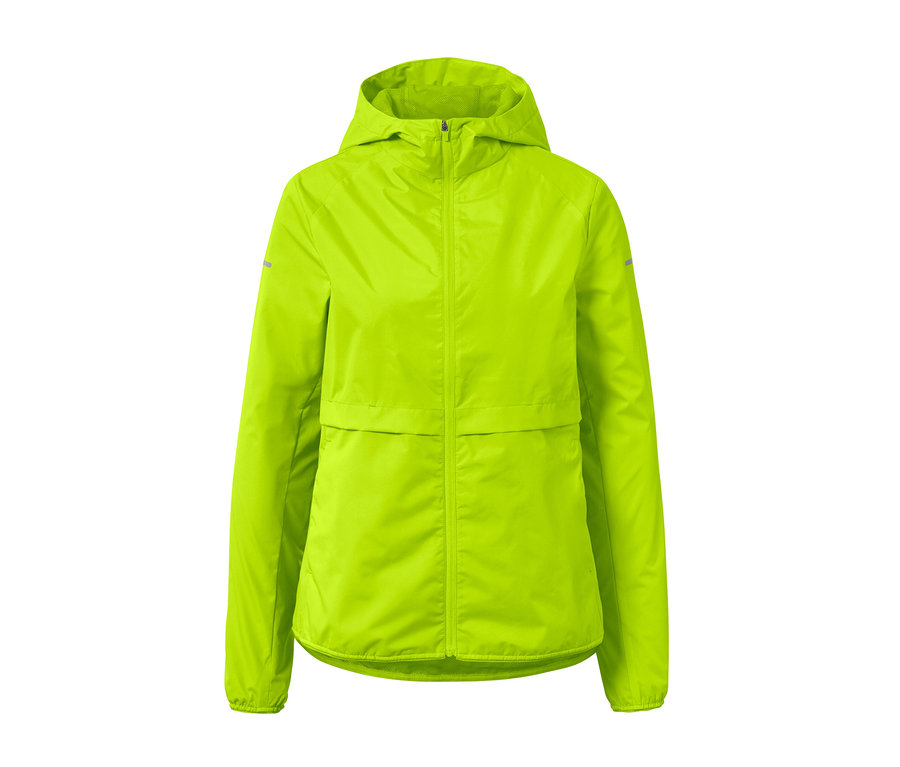 Neonlimefarbene Windprotection-Laufjacke.