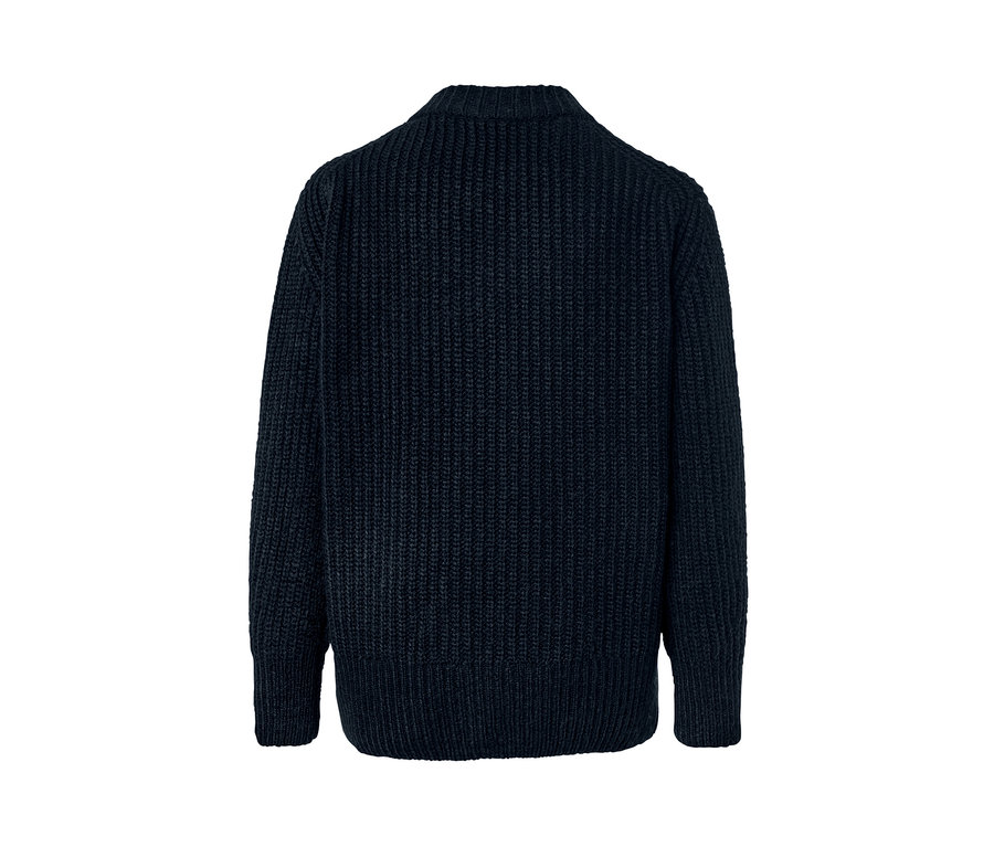 Dunkelblauer, gerippter Grobstrick-Cardigan.