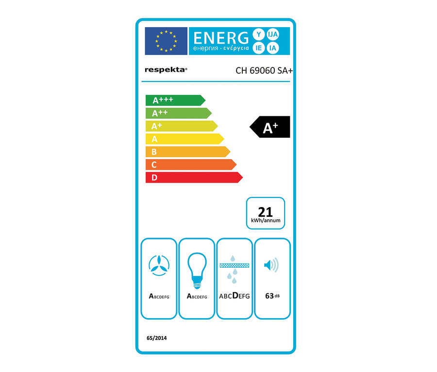 Energieetikett Respekta Design-Schräghaube »CH69060SA+«, 60 cm, A+ (von A+++ bis D).