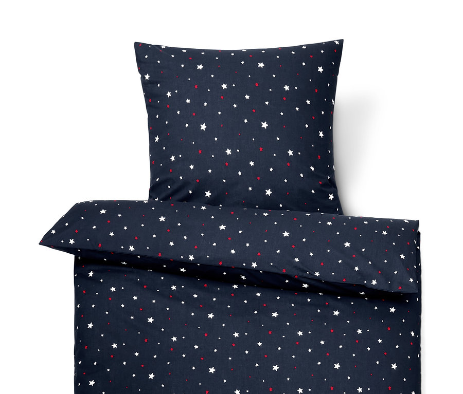 Marineblaue Premium-Baumwoll-Bettwäsche mit Sternen, Normalgröße, für Kissen und Bettdecke.