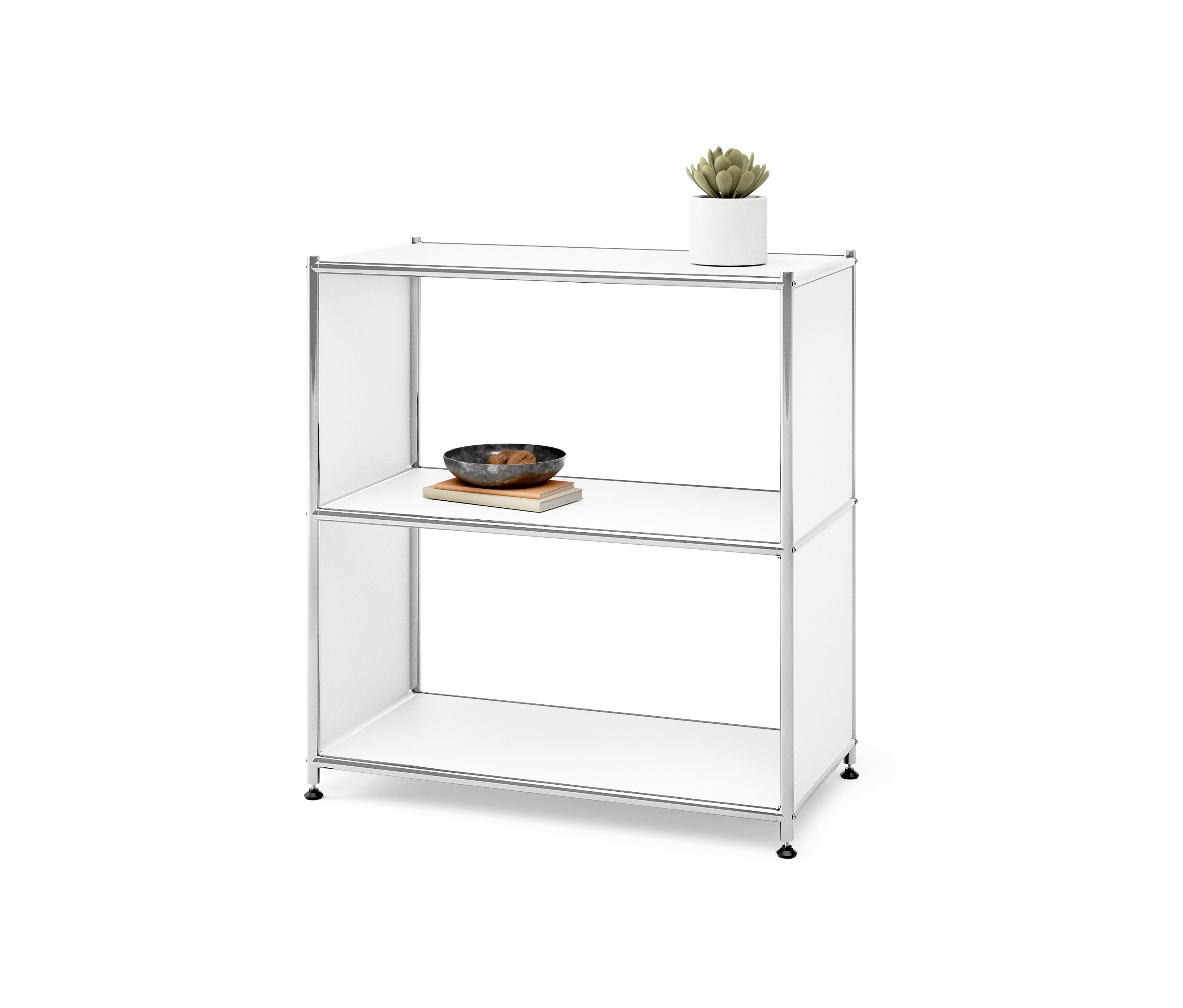 Regal Metall »CN3« mit 2 Fächern. Auf dem oberen Fach steht ein Blumentopf, auf dem unteren eine Schale auf einem Buch.