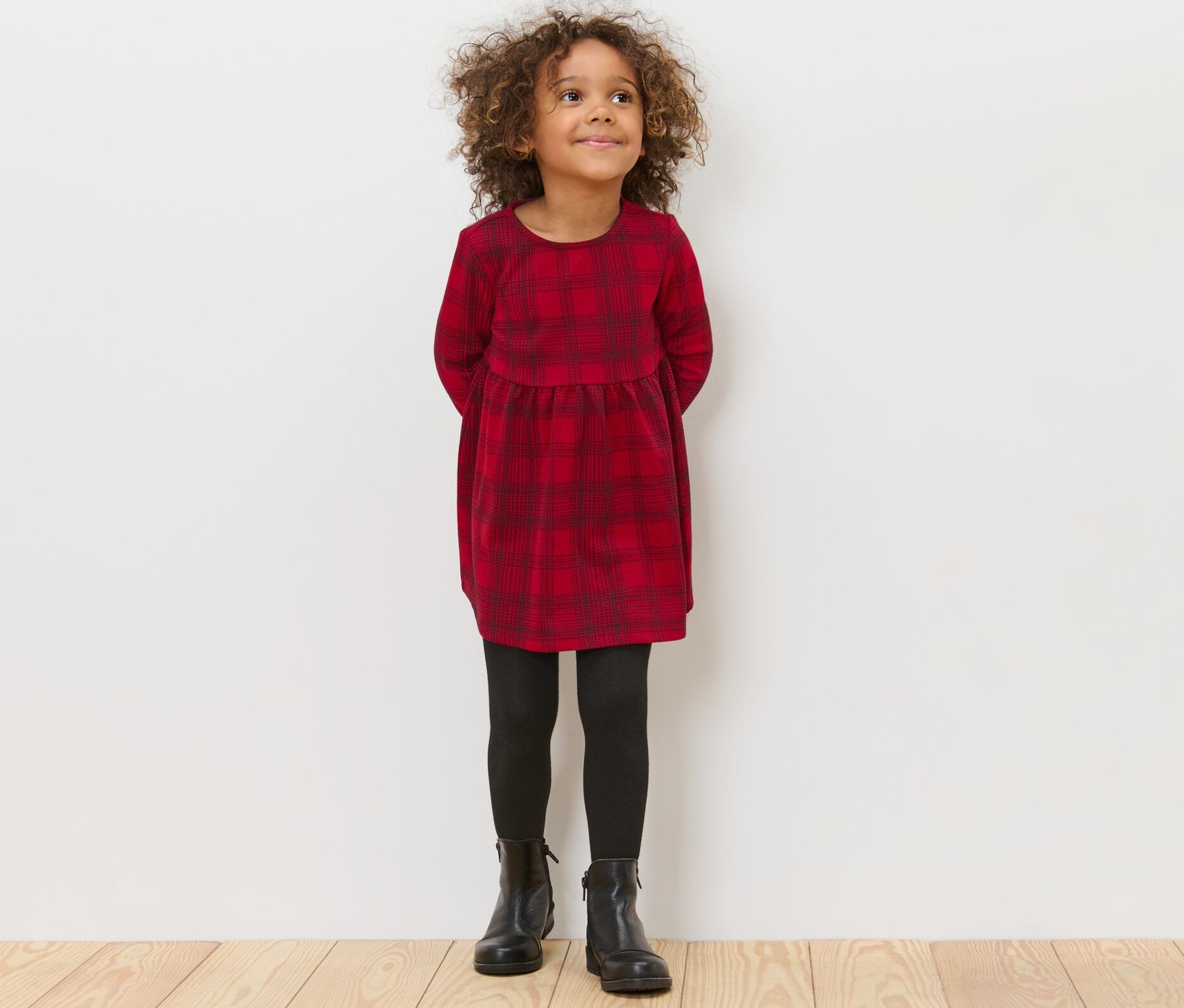 Thumbnail - Tchibo - Kinder-Jersey-Kleid - Mädchen - Gr. 86/92 - schwarz/kariert
