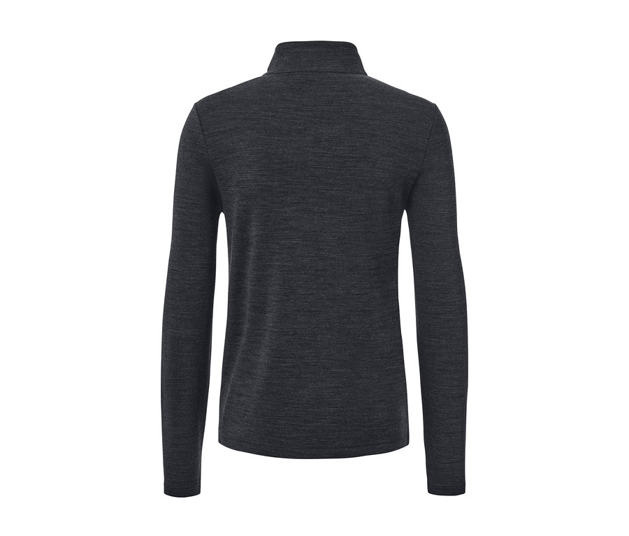 Dunkelgraues Funktionsshirt mit langen Ärmeln und RWS-zertifizierter Wolle, von hinten gesehen.