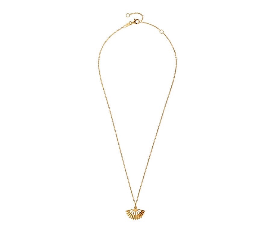 Goldene 925 Silber Kette mit fächerförmigem Anhänger.