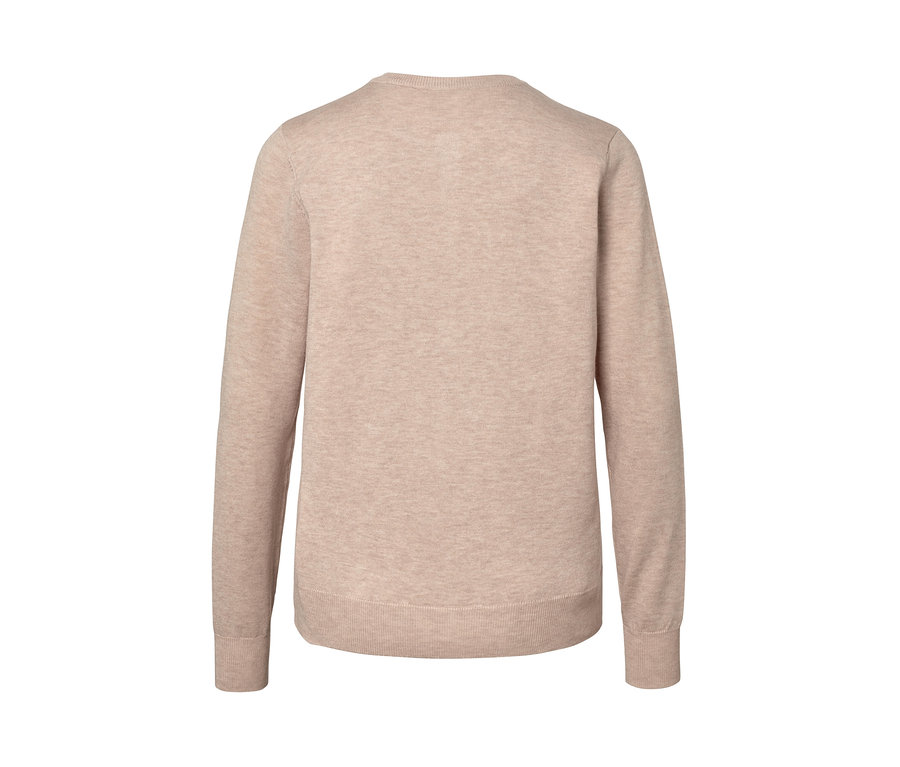 Rückansicht eines feinstrick-Cardigans in Beige.