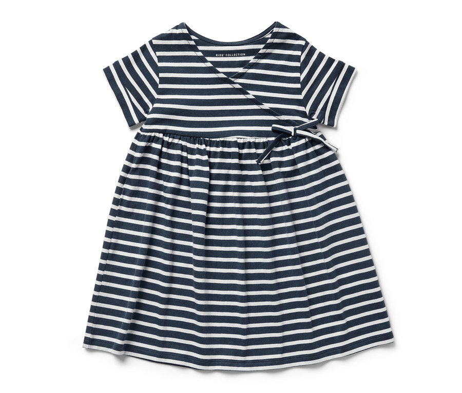Gestreiftes Kinder-Jerseykleid in Blau und Weiss.