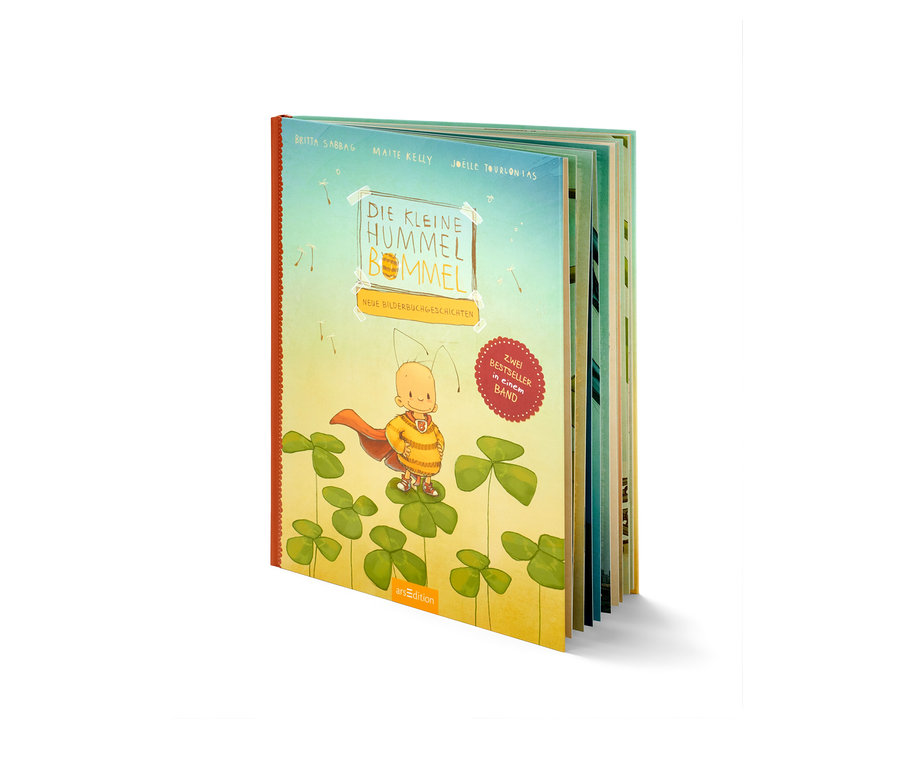 Das Buch "Die kleine Hummel Bommel – neue Bilderbuchgeschichten" steht offen.