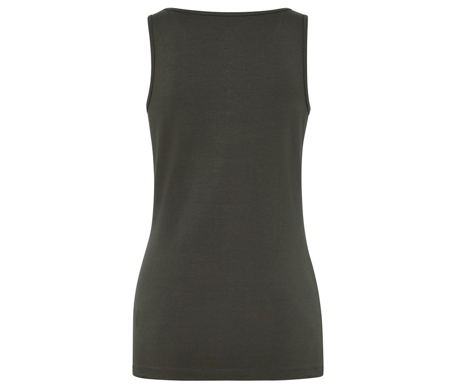Dunkelgrünes Damen-Tanktop.