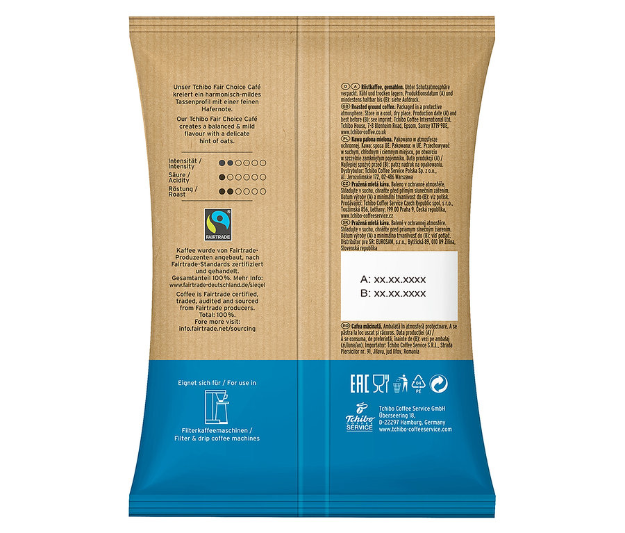 Packung Tchibo Fair Choice Filterkaffee gemahlen.