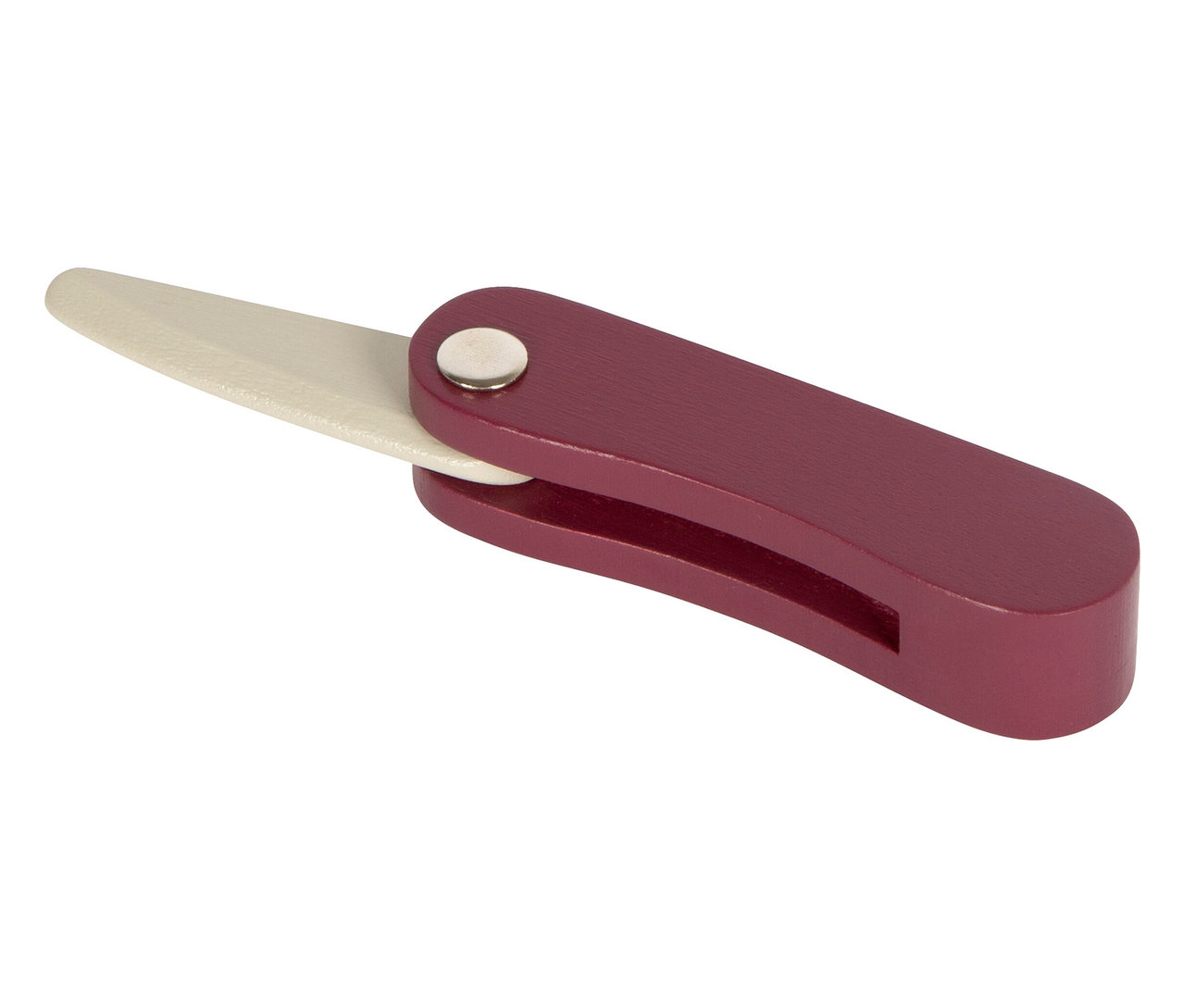 Rotes Brieföffnermesser mit Metallklinge.