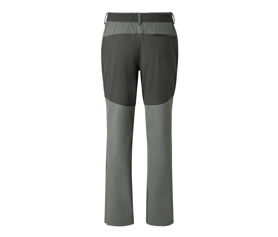 Rückansicht einer grauen Outdoorhose in zwei Farbtönen.
