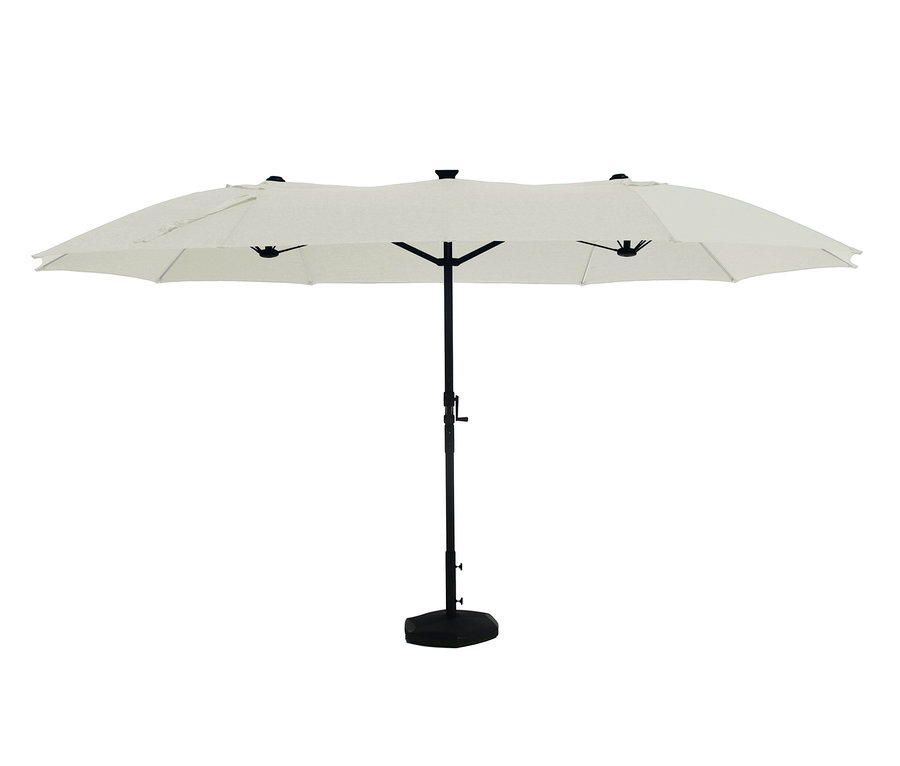 Beiger LECO Doppel-Sonnenschirm* mit LED-Beleuchtung, oval, ca. 270 x 460 cm.