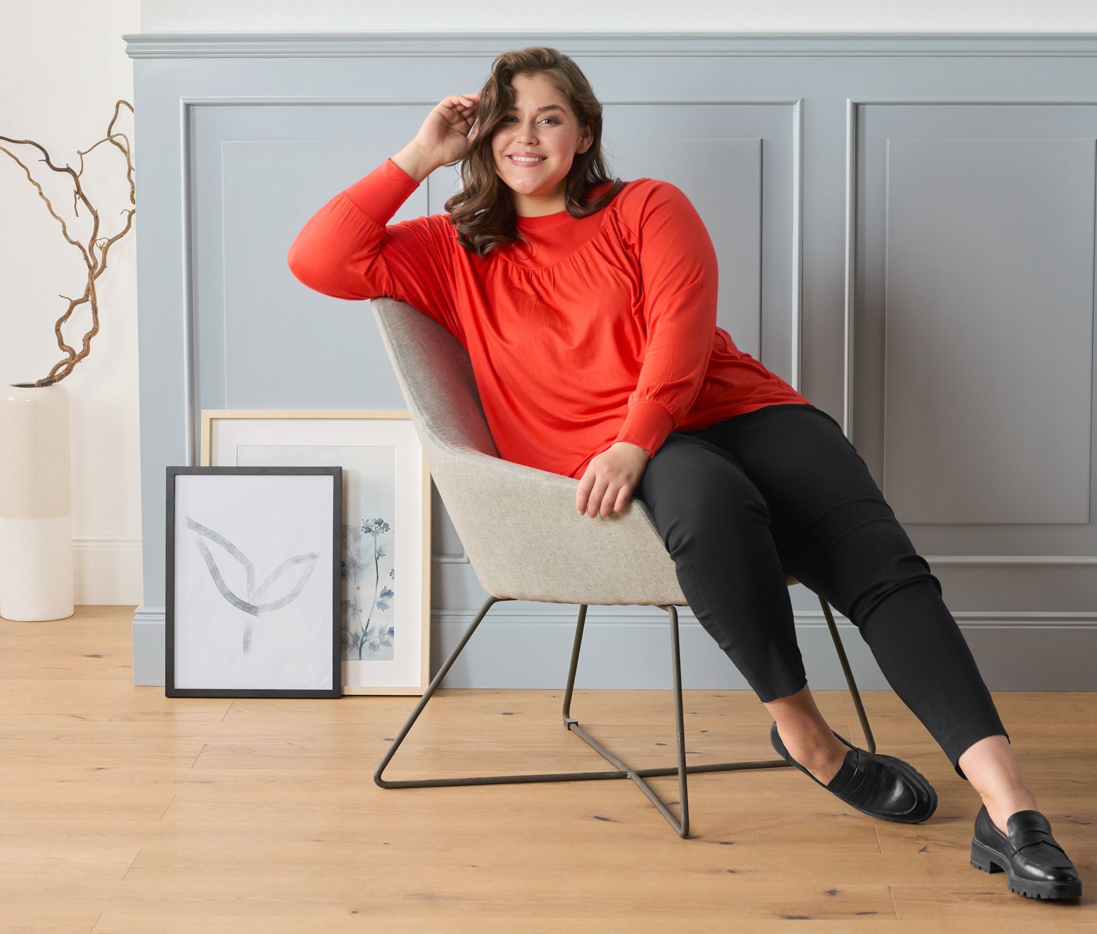 Thumbnail - Tchibo - Blusenshirt mit Raffung - Damen - Gr. L - orange