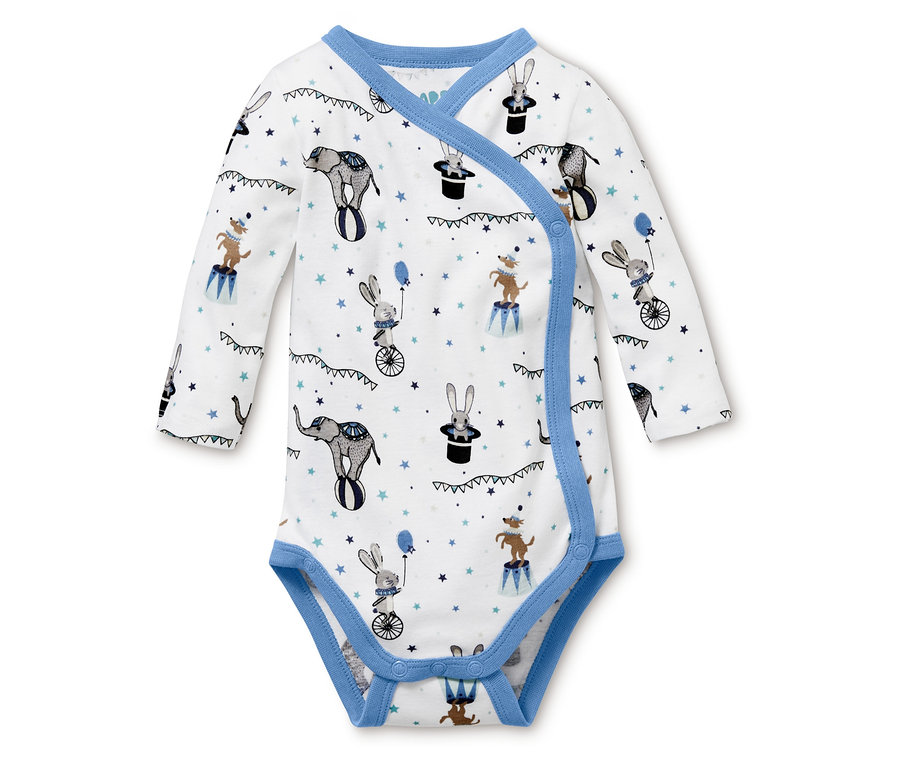 Baby-Langarmbody mit Zirkustier-Motiv.