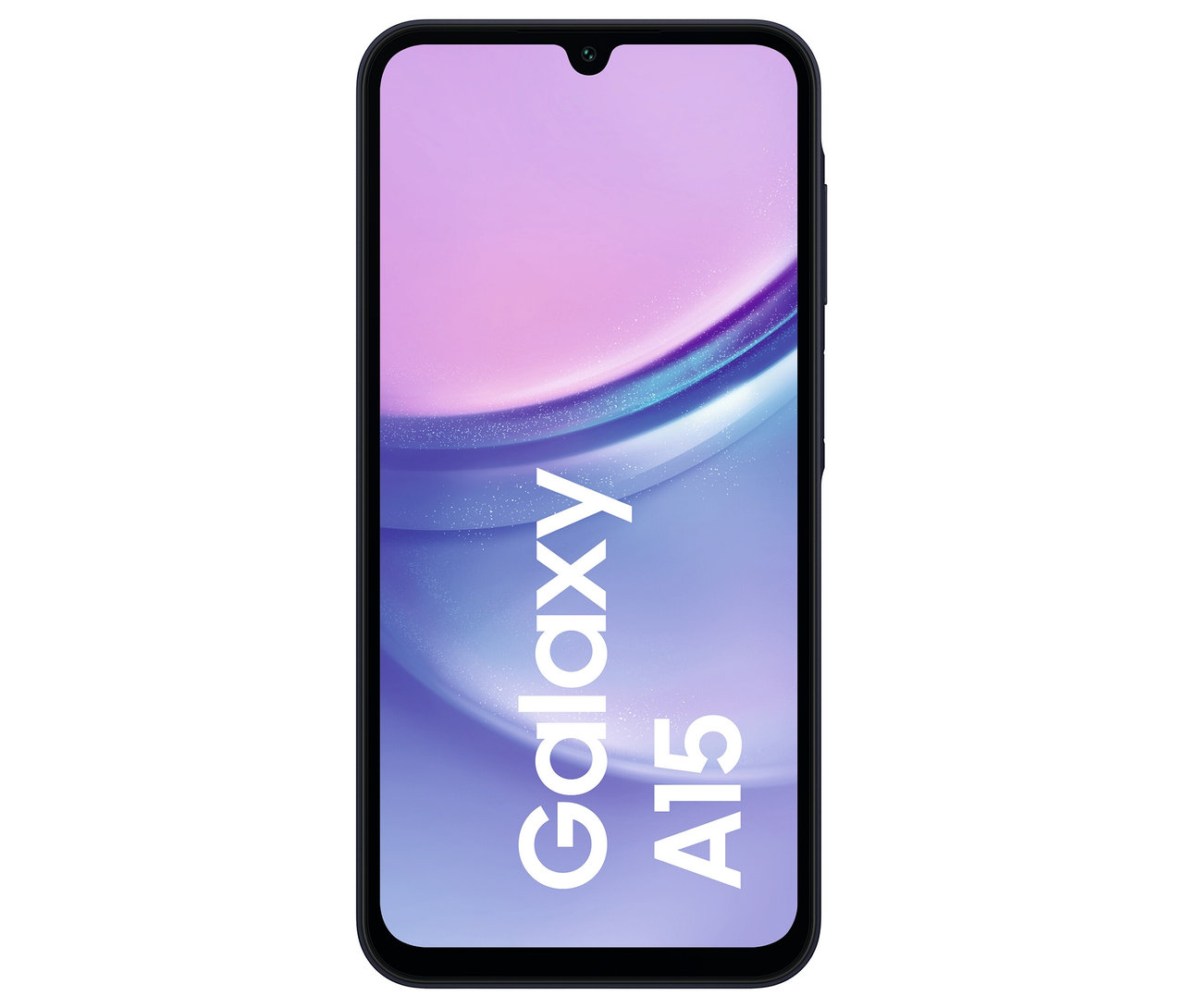 Frontansicht eines Samsung Galaxy A15 LTE 128GB in Blau-Schwarz.