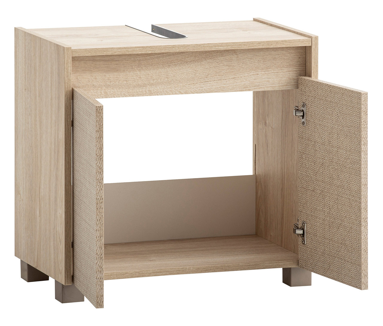 Waschbeckenunterschrank »Sander«, Weißeiche/Canasta mit offenen Türen.