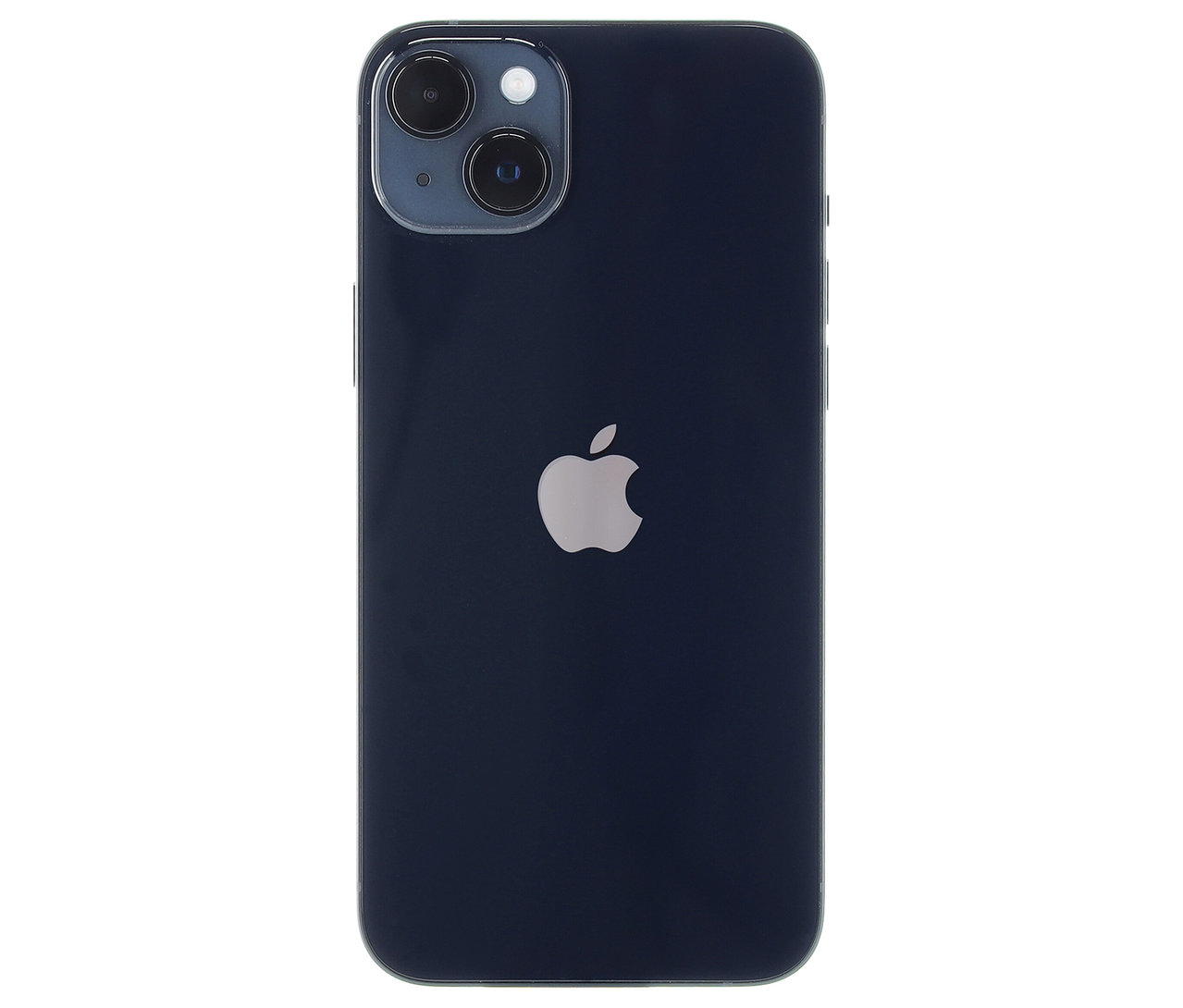 Rückseite eines mitternachtsblauen Apple iPhone 14 mit Apple-Logo.