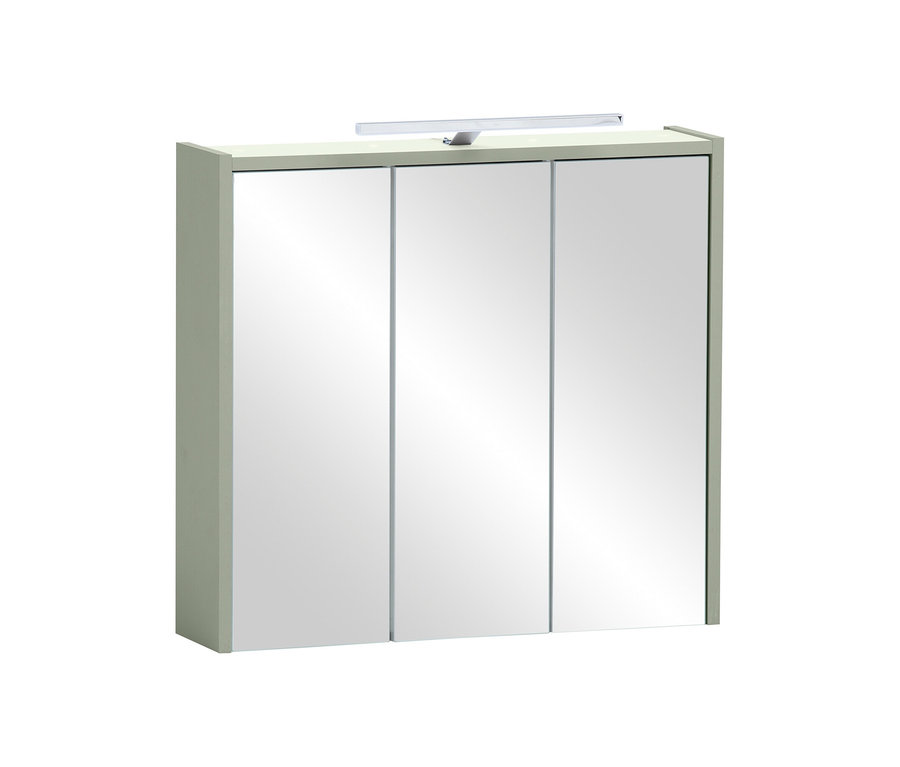 Geschlossener Spiegelschrank „Mono“ in Pistazie mit drei Spiegeltüren.