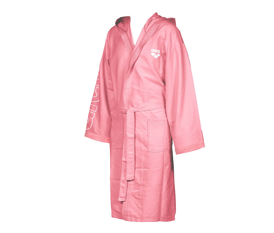 Rosa Kinder-Bademantel Zeal Plus JR von Arena mit Kapuze und Gürtel.
