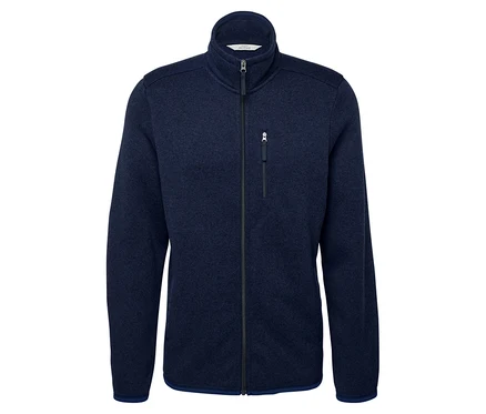 Marineblaue Fleecejacke mit Reißverschluss in der Mitte.