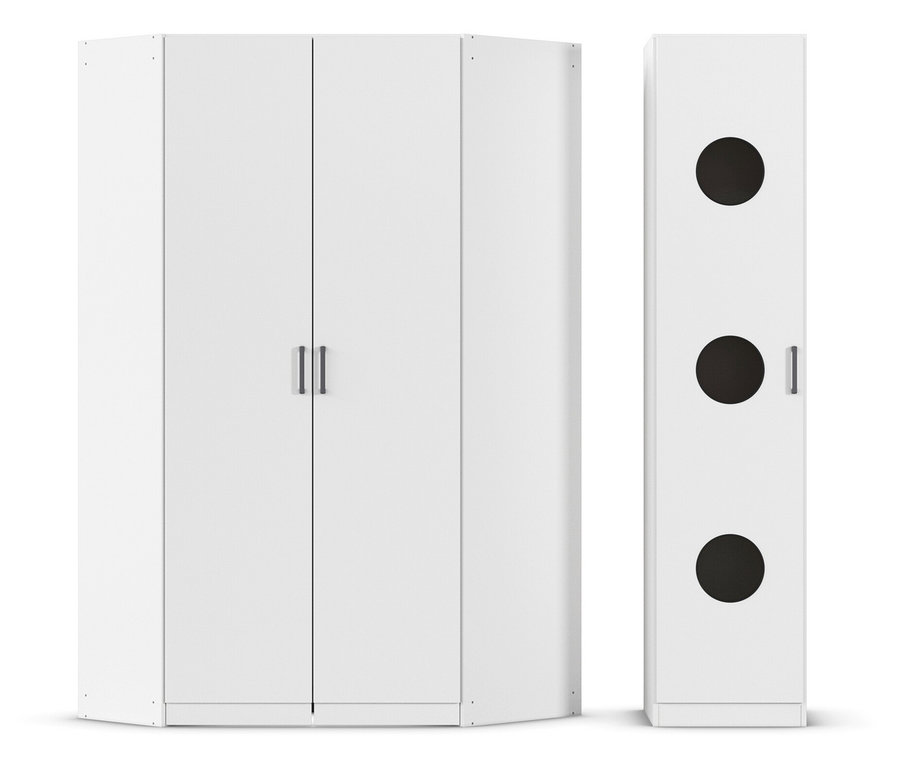 Zwei weiße Schränke stehen vor einem weißen Hintergrund.