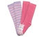 Zwei Paar Kniestrümpfe liegen nebeneinander, eins gestreift in Lila und Rosa, eins pink mit Einhorn-Motiv.