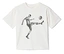 Weißes T-Shirt mit einer Illustration eines Fußballspielers, der einen Ball tritt.