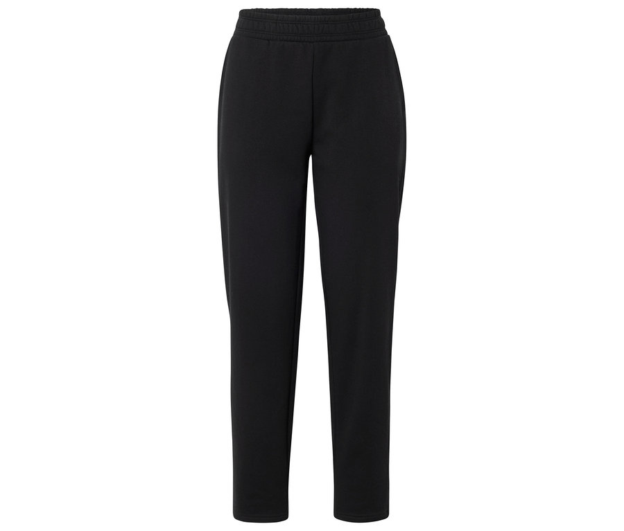 Schwarze Sweathose mit elastischem Bund, flach liegend.