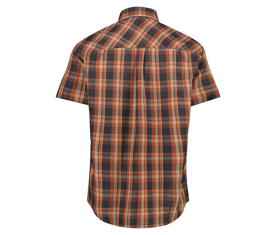 Rückansicht des karierten CMP Herren-Kurzarm-Hemds in Orange, Grau und Schwarz.