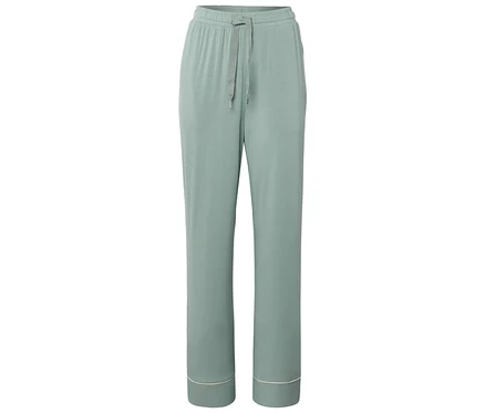 Hellgrüne Pyjamahose mit Kordelzug und weißem Saum.