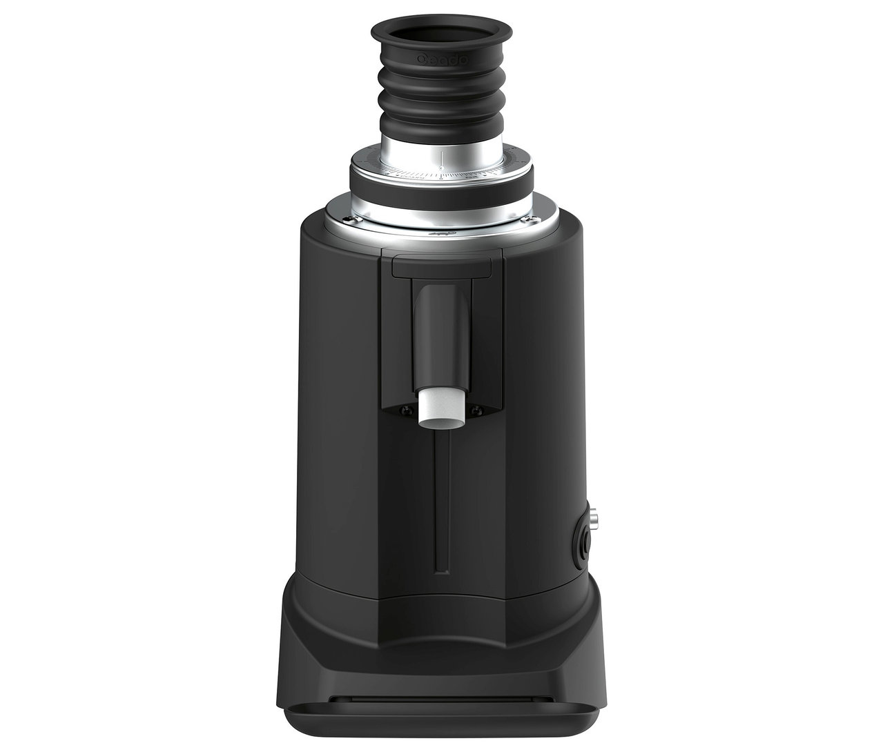 Schwarzer Küchenabfallzerkleinerer vor einem weißen Hintergrund.