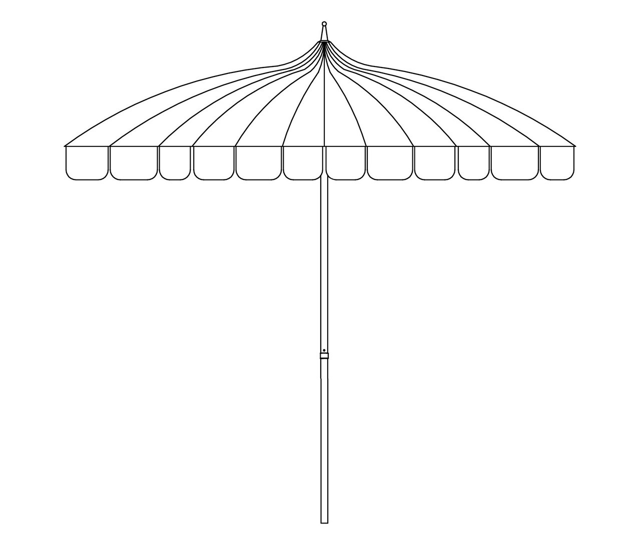 Schwarz-weiße Strichzeichnung eines Leco Sonnenschirms, Ø 240 cm.