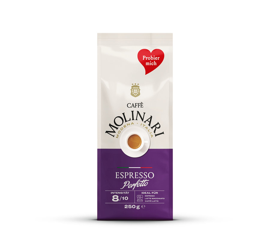Eine Packung Caffè Molinari Caffè Crema & Espresso Probierset - 2x 250 g Ganze Bohne.