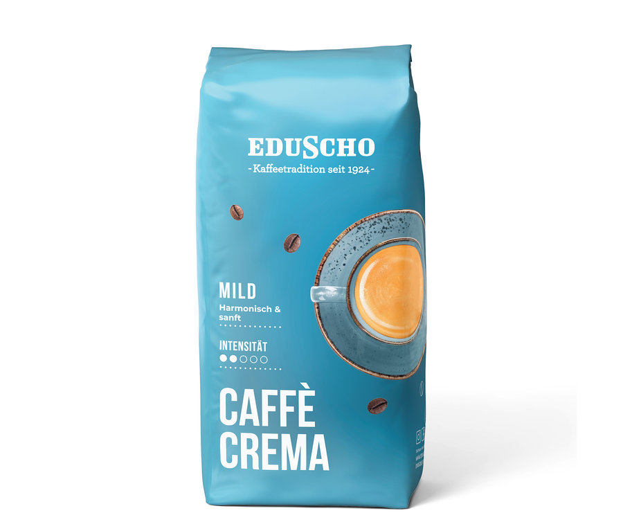 Blaue Packung Eduscho Caffè Crema Mild - 1 kg Ganze Bohne.